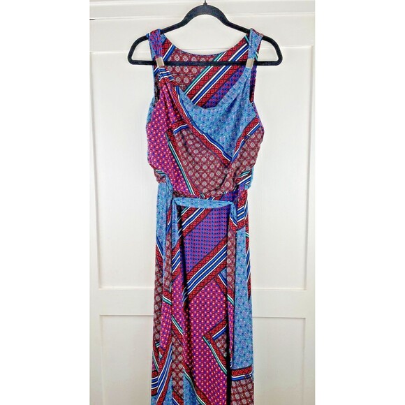 Calvin Klein Tank Maxi Sundress Women's Medium Grecian Geometric Print with Belt - Picture 15 of 16